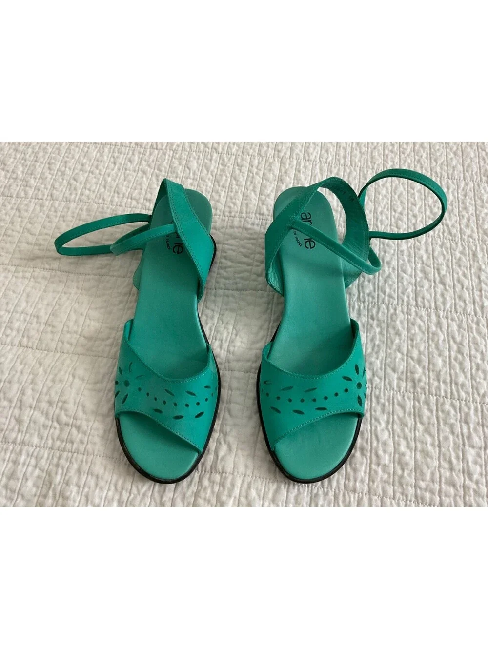 Arche France Turquoise Nubuck Leather Laser Cut Wedge Strappy Sandals EUR38 US7